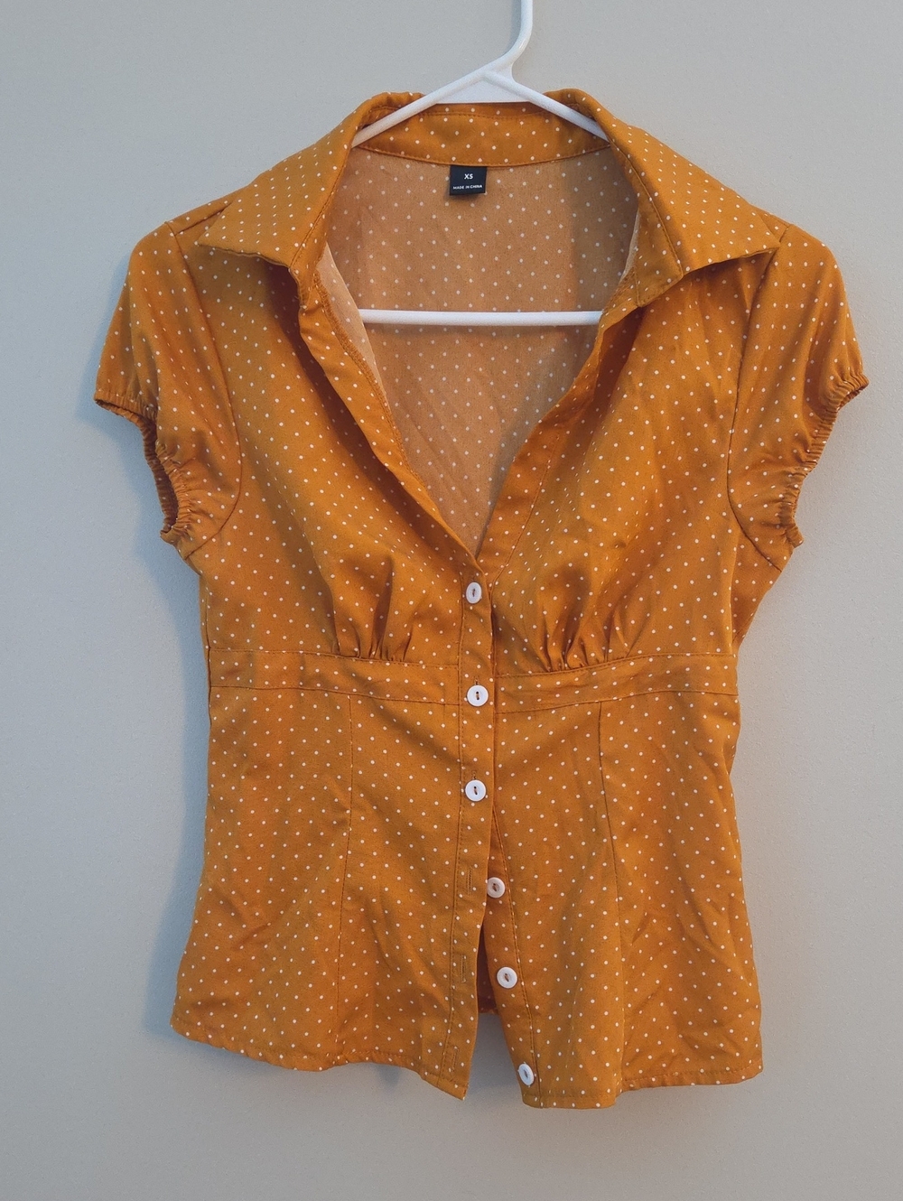 Women’s Polka Dot Collared Button-Front Top - Mustard